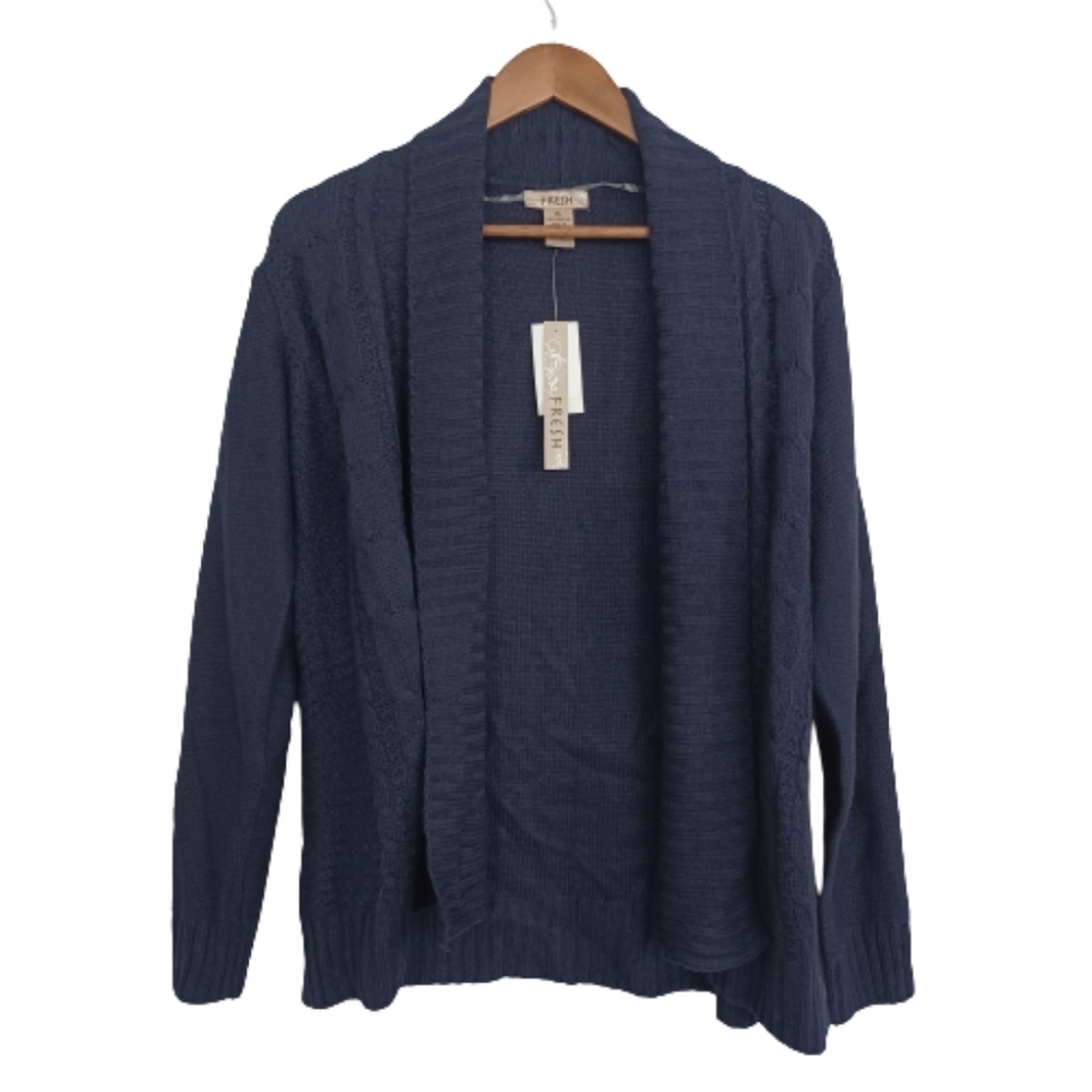 Fresh Peacoat Blue Knit Open Faced Sweater Shirt Top NWT